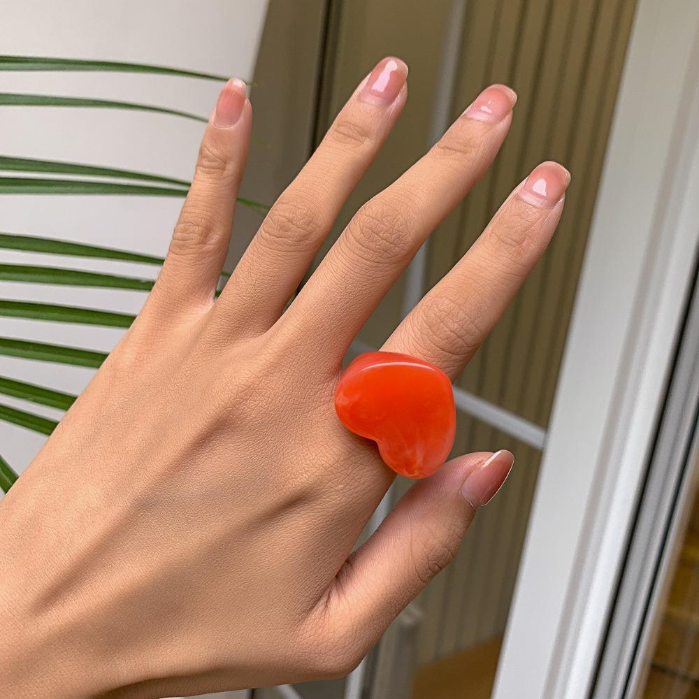 

Simplicity Resin Geometric Ring Temperament Ring New Peach Heart Shaped Ring червоний