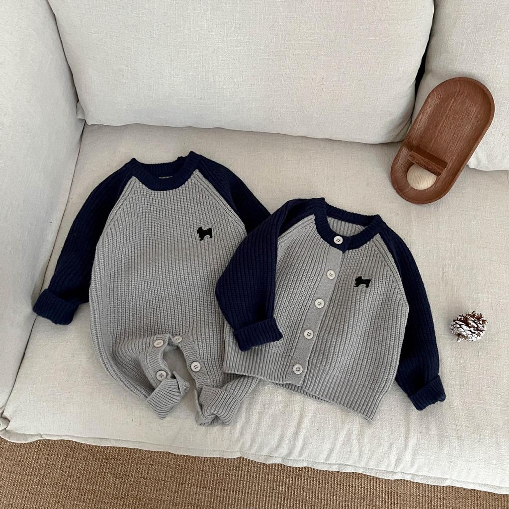 Stylish Color Block Knitted Romper for Baby Boys - Cute Autumn/Winter Onesie Jumpsuit