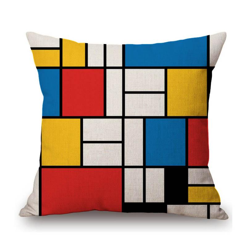 Modern Abstract Art Geomtric Lines Red Blue Yellow Piet Mondrian Oil Painting Home Decorative Pillow Case Linen Cushion Cover
