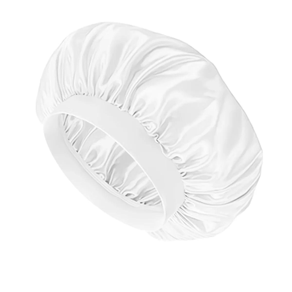 Pălărie de dormit satinată cu bandă largă pentru bebeluși și copii Bej Negru Alb Roz Violet Șapcă Bonnet Pălărie Turbant Benzi Elastice Largi Pălărie de noapte pentru somn alb
