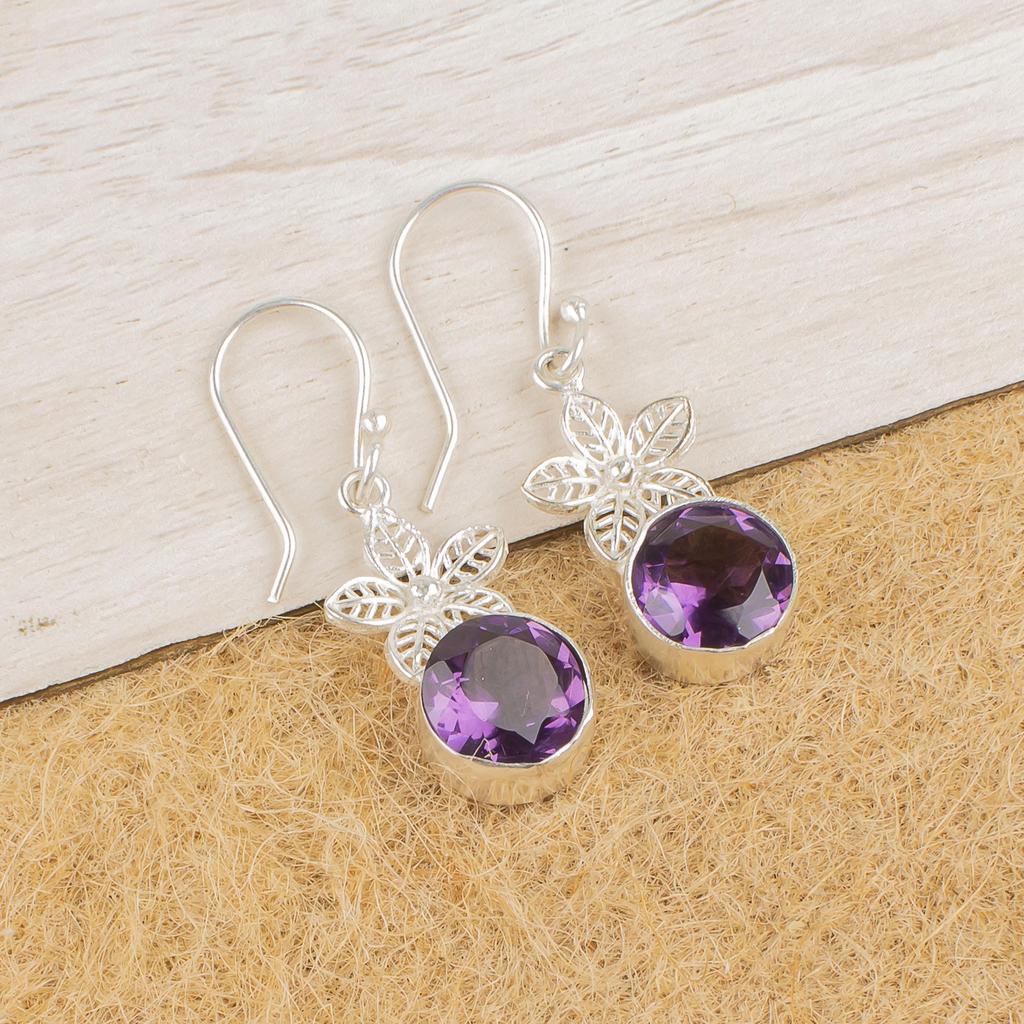 African Amethyst Earrings, 925 Solid Sterling Silver Gemstone Jewelry, Handmade Earrings, For Thanksgiving