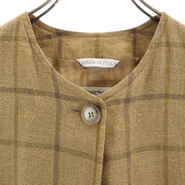 Emporio Armani Made In Italy Linen Blend Check No Color Jacket 42 Brown Women Used