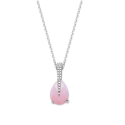 [P0639] - Sudraba kaklarota 'Princese Opāls' rozā opalescenta sudrabaini balta (rodēta) - 45 cm 25x11 mm