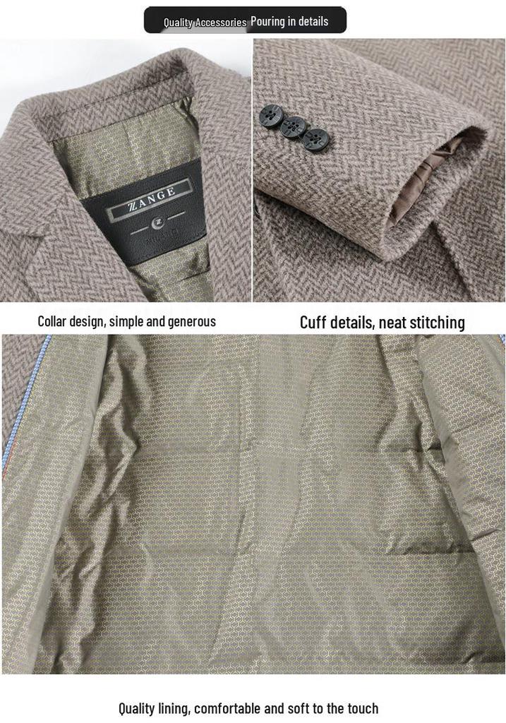 Men's Plus Size 2025 Double-Faced Wool Coat with Detachable Inner Down Jacket and Suit Collar