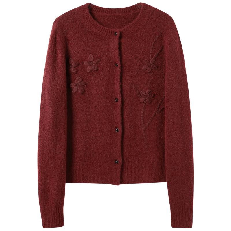 Sancai New Chinese-Style Floral Crochet Knit Cardigan