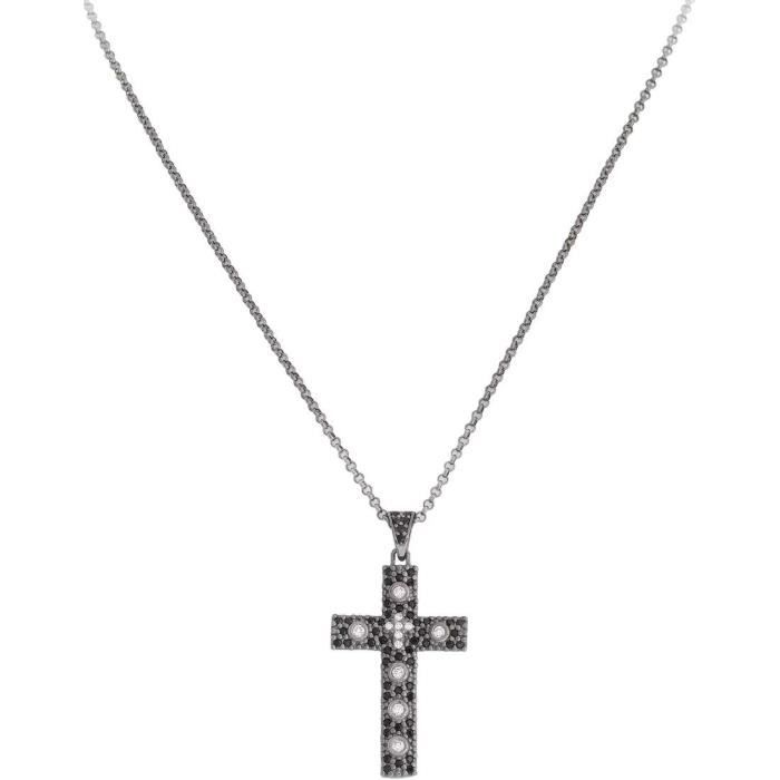Nyaklánc - Amen - Fekete ezüst kereszt - 925 ezüst - Fehér cirkónia - 40 + 5 cm