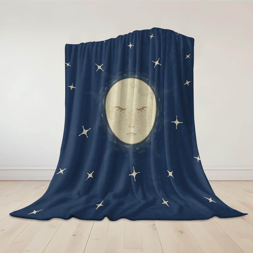 Sleepy Moon Night Flannel Blanket Warm Soft Halloween Christmas Couch Warm Cozy Decorative Decor Gift for All Season