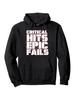 Funny Gaming Hoodie - Critical Hits Epic Fails Pullover Sweatshirt - Black with Red Text - All-Season Casual Gamer Apparel