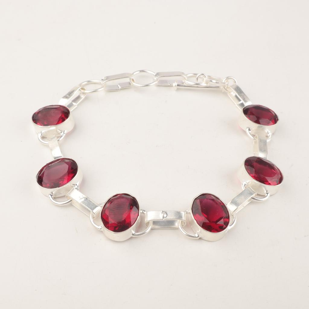 Pink Rubellite Gemstone 925 Sterling Silver Jewelry Handmade Bridal Bracelet 9" RB-6-18