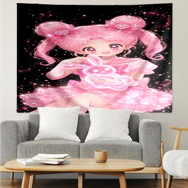 1PC Pink Heart Puella Magi Tapestry Accessories Playroom Tapestry, for Bedroom,Livingroom, dormitory Room Wall Decor Fan Birthday Gifts