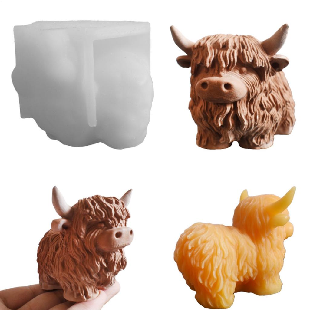 3D Highland Cow Silicone Mold Harvest Festival Highland Yak Candle Epoxy Resin Decorative Animal Crystal Farm Casting Mold