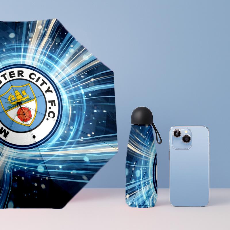 Manchester City Pattern Printed Mini 5 Folds 8 Ribs Compact Umbrella Windproof Waterproof Lightweight Portable Folding