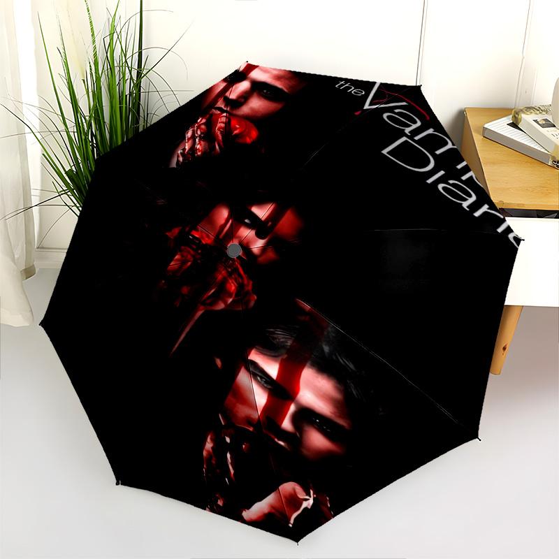 Mystic Falls Secrets Unveiled Folding Umbrella 8 Paraphenoid Bones Suitable for All Seasons Three Folds Sun Umbrella Printing
