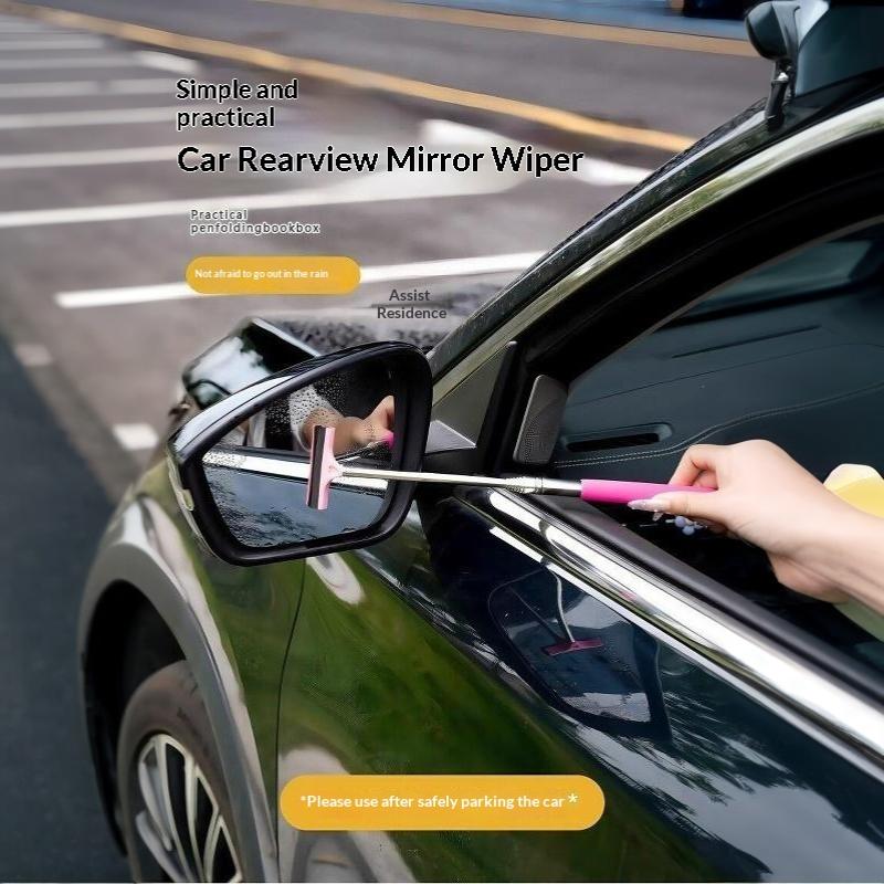 Retractable Car Side Mirror Wiper 66cm Extendable Universal Fit Rearview Mirror Squeegee for Car SUV Truck Rainy Use