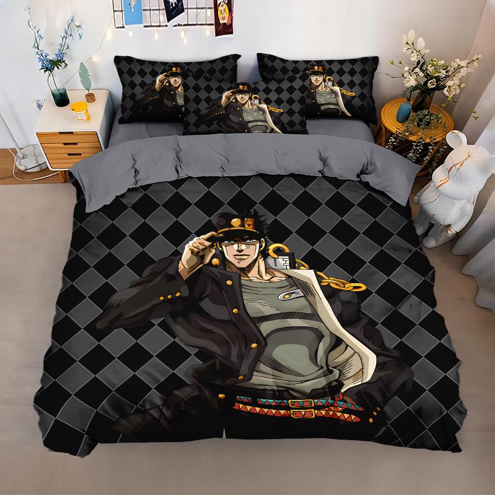 Anime Jojo Bizarre Bedding Set,3D Print Adventure Jotaro Kujo Bedding Set,Jojo Duvet Cover Pillowcase Bed Kids Adult