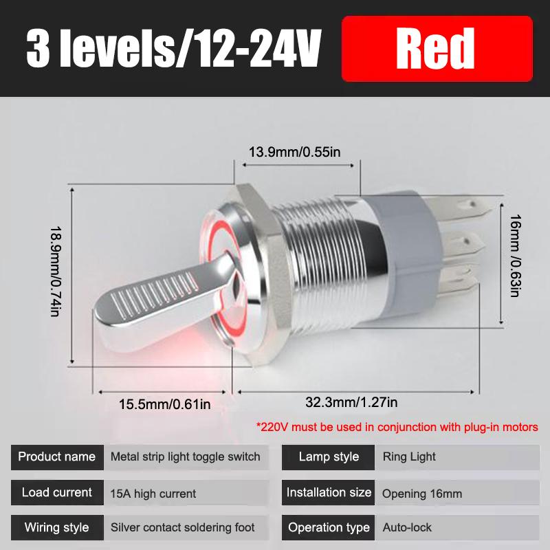16Mm Metal Toggle Switch Waterproof Led Light Self-Locking 2 Position On Off Micro Button Switch