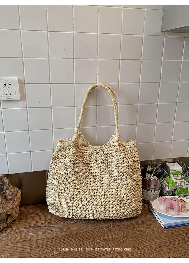 2026 Lazy Style Large Straw Woven Tote Bag for Beach Vacations