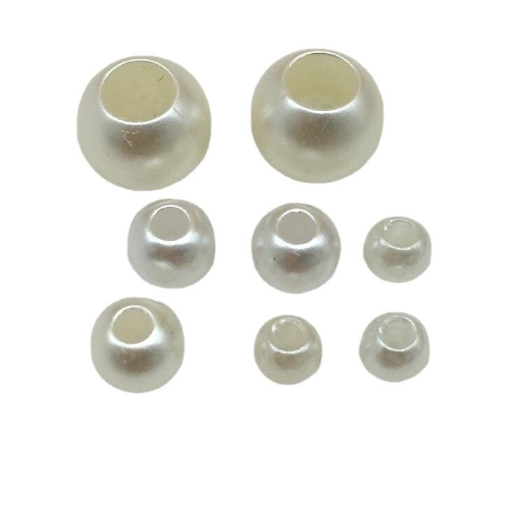 Beige Imitation Large Hole Pearls, Straight Hole Plastic Beads for DIY Jewelry & Bag Accessories