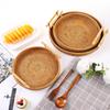 Dinner Serving Tray Breakfast Bread Food Plate Handwoven Rattan Storage Tray Round Shape Fruit Cake Wicker Basket With Handle