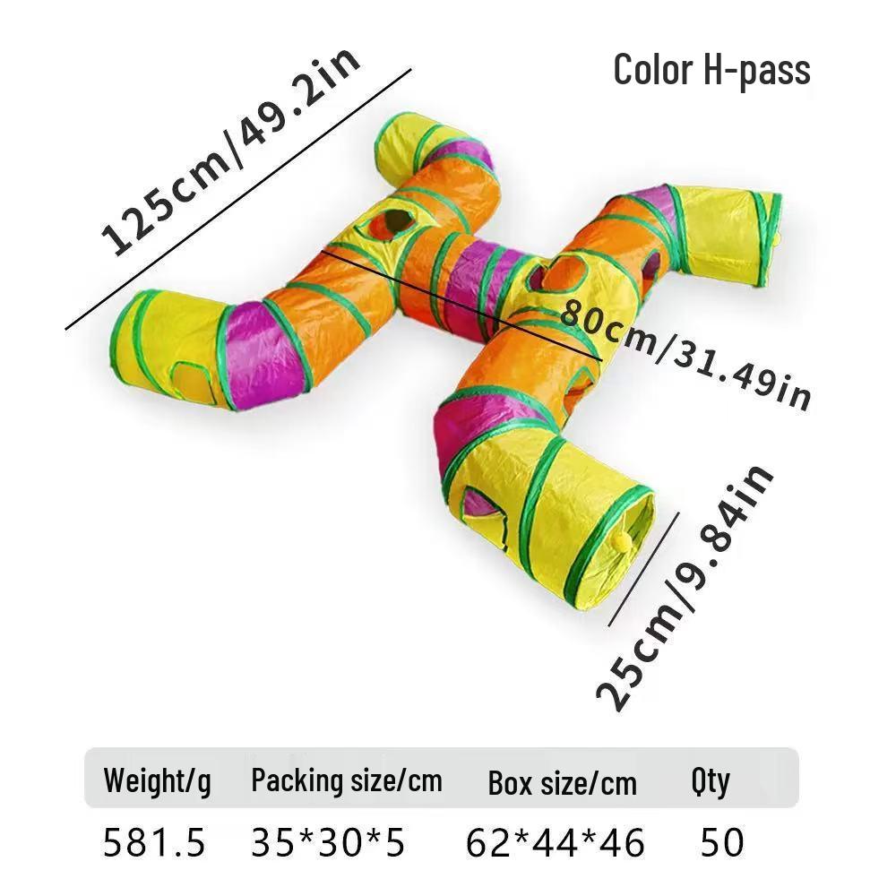 Rainbow Three-Way Foldable Cat Tunnel Toy
