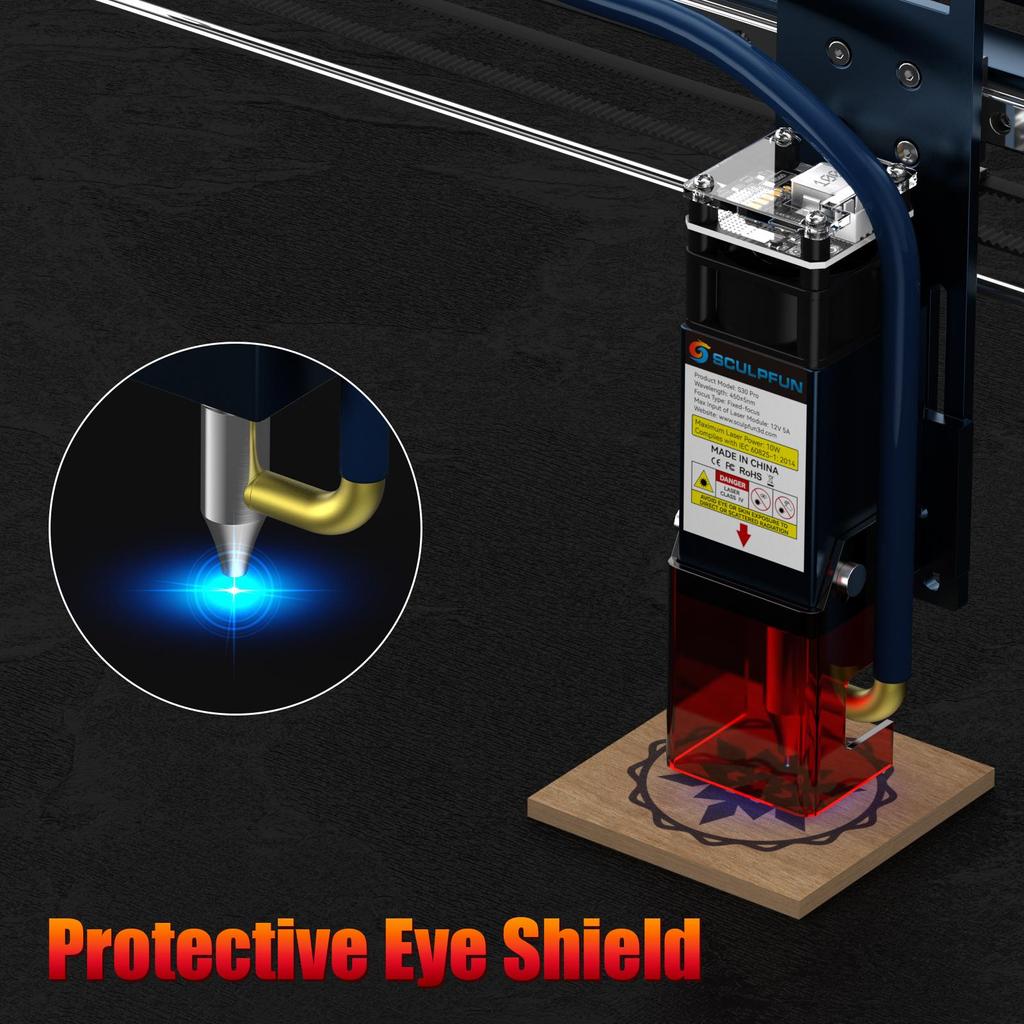 SCULPFUN S30 Pro 10W Laser Engraver Carver Machine, 0.06*0.08mm Laser Focus, Air-assist M8 motherboard