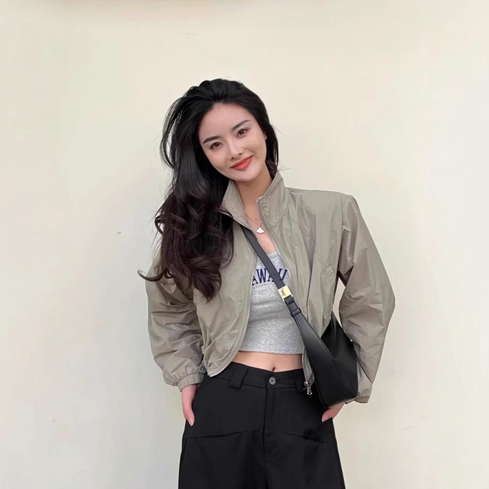 Women's Petite European-Style Stand-Up Collar Sun Protection Jacket - Lightweight, Short, Thin, Summer 2025