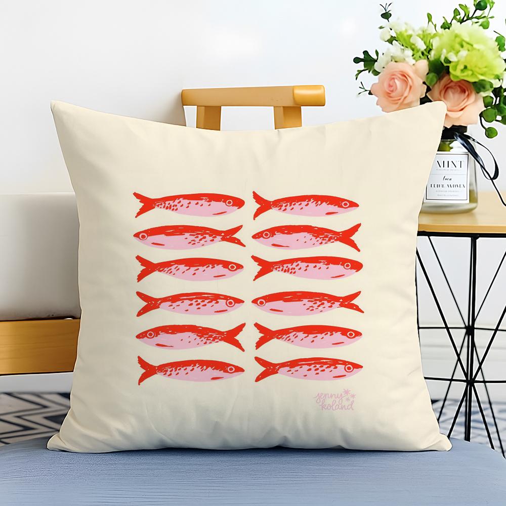 Sweet Lovely Cute Coastal Charm SardineS Cushion Cover Washable Linen Pillowcase Soft for Sofa Bed Cozy Home Room Decor
