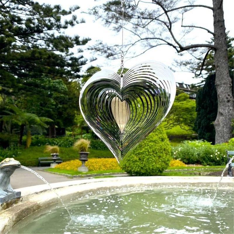 1 pz. Girandola a vento con cuore pulsante in acciaio inossidabile, ABS, acchiappavento, amore, carillon di vento rotante