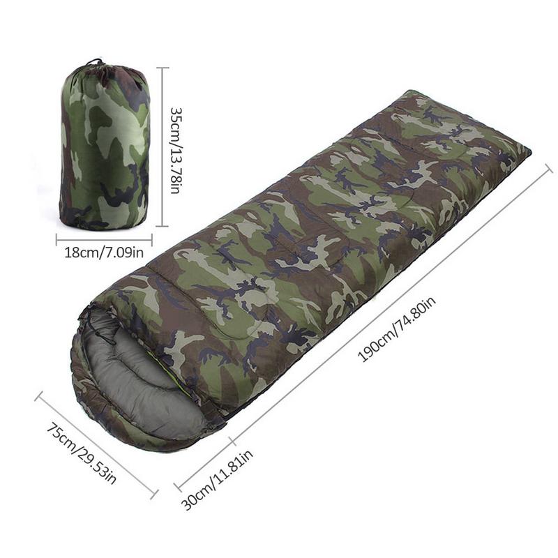 Camping Camouflage Sleeping Bag Outdoor Leisure Cotton Envelope Style Sleeping Bag With Hood Waterproof Sleep Bag Tools Gear