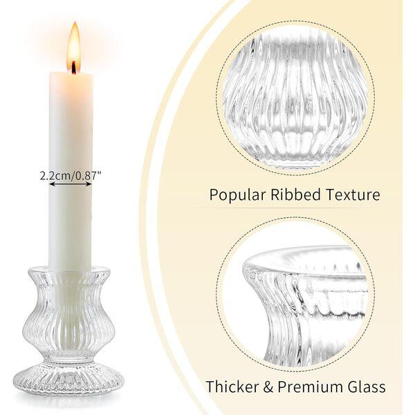 Romadedi Glass for Candlestick - 2 Pcs Clear Small Tapered Candle Holder Dec