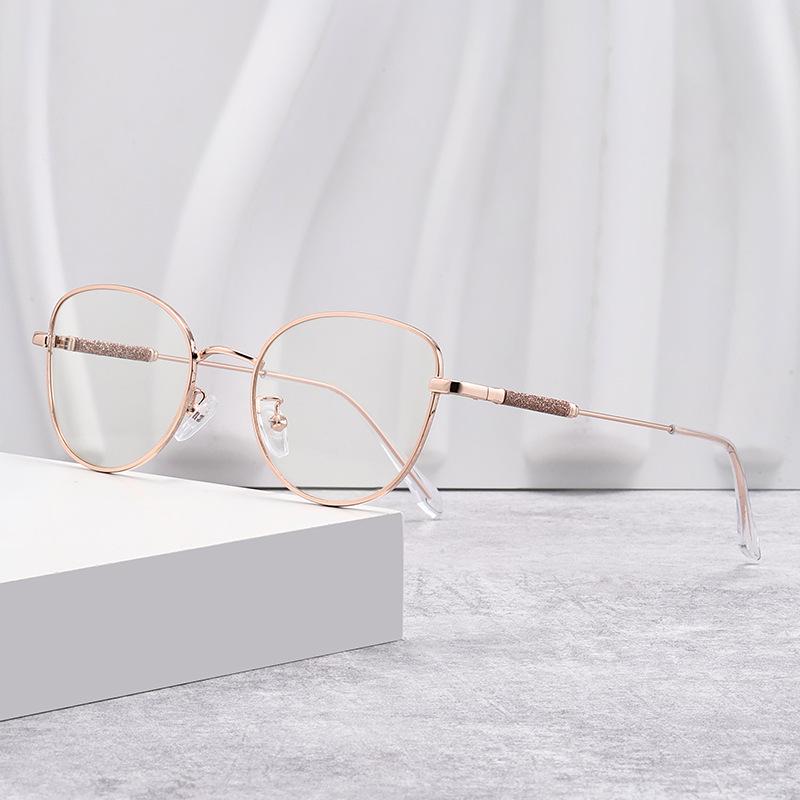 Gold Wire Retro Round Eyeglass Frames for Women - Optical Myopia-Fit, Korean Style, Large Face Trendy Design.