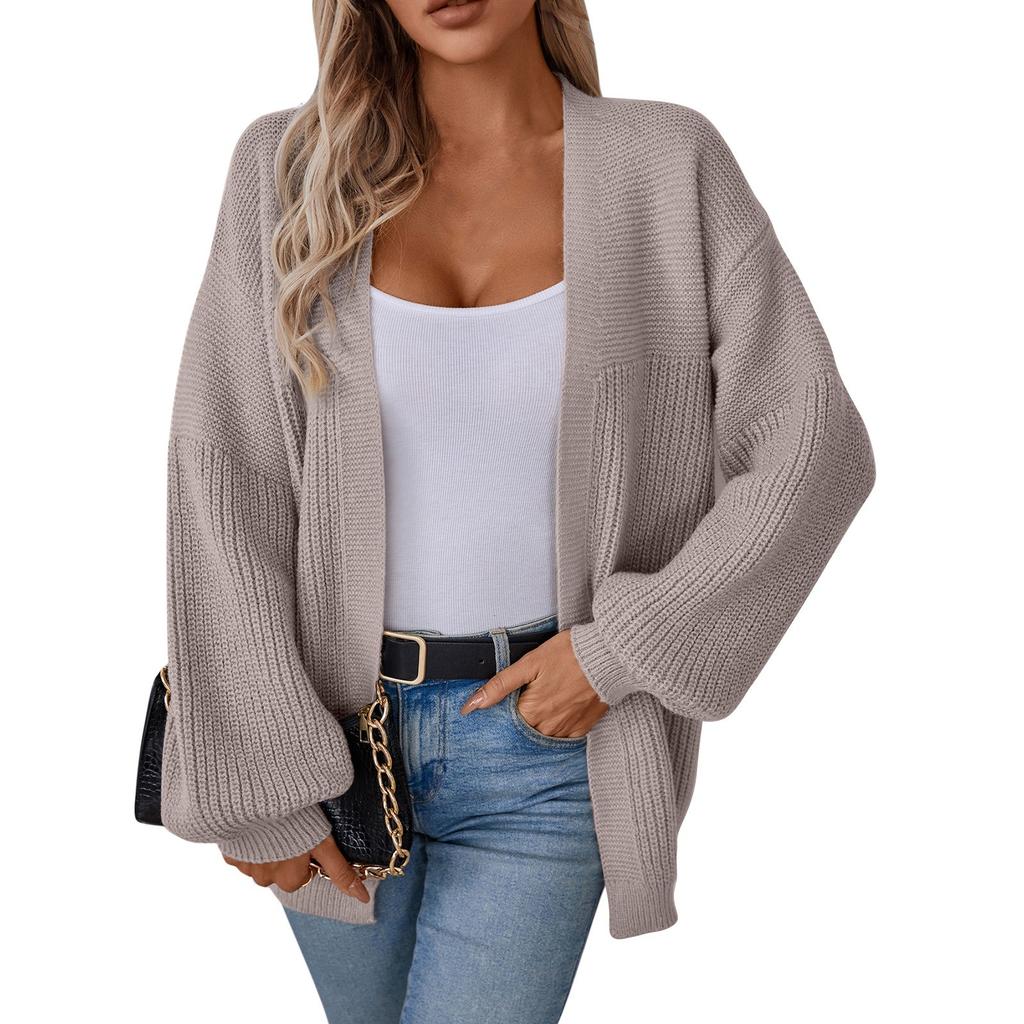 Women's Fashion Casual Knitted Solid Color Hooded Cardigan Sweater Coat