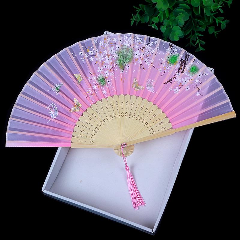 Children's Portable Pink & Blue Folding Dance Fan for Hanfu & Cheongsam