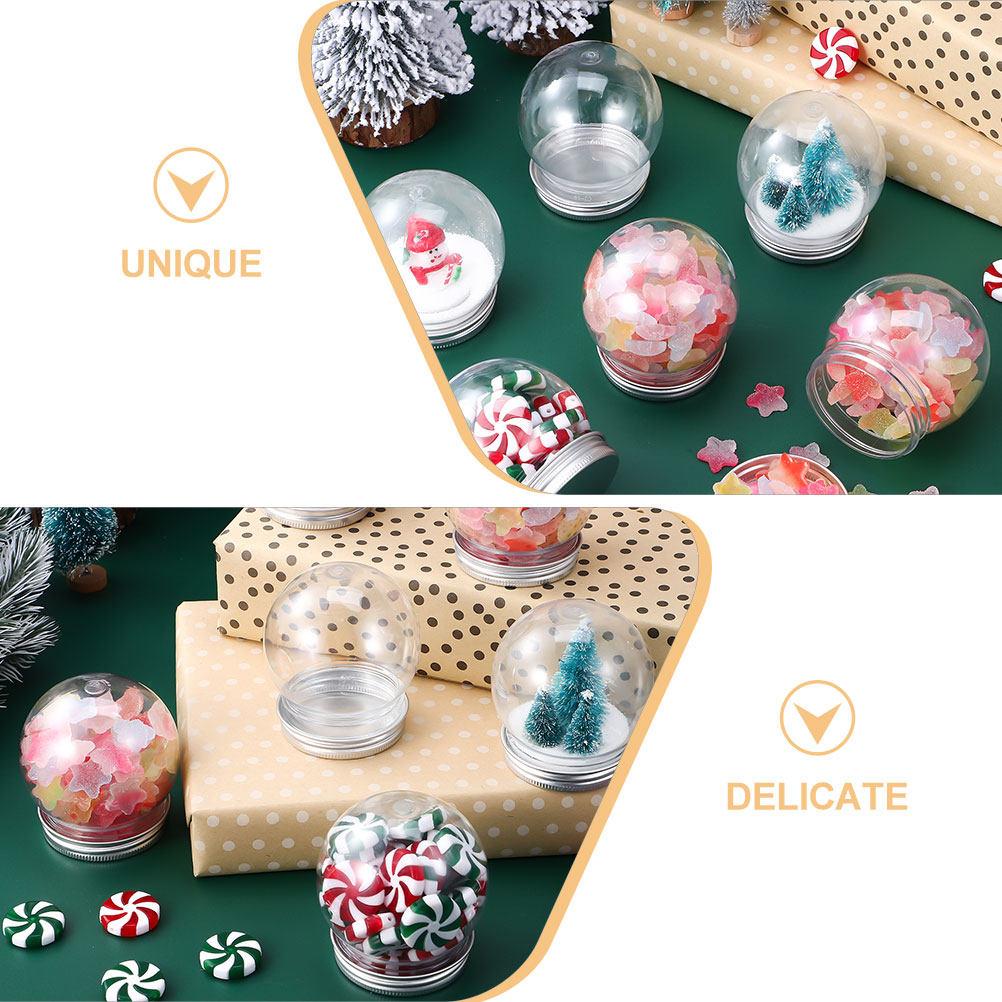 9Pcs Clear Round Candy Jar Snow Globe DIY Kit Plastic Spherical Bottle Craft Making Water Globe Holiday Winter Ornament Kit