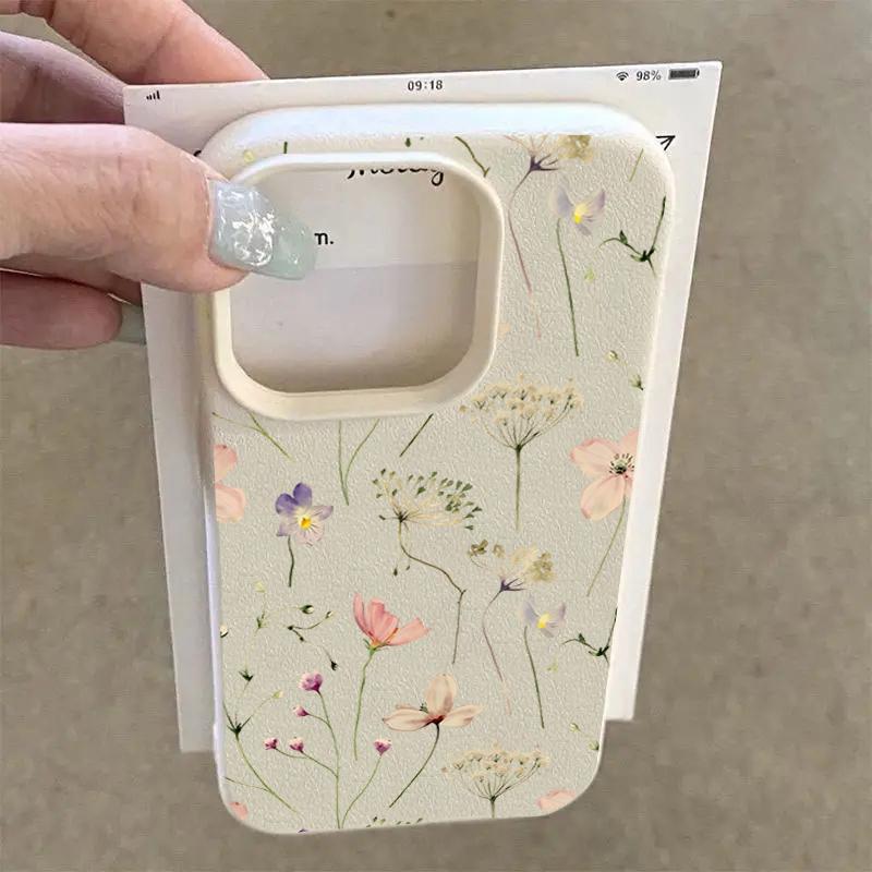 Frisches Blumendesign mit Litschi-Textur Silikon-Handyhülle Für iPhone 11 12 13 14 15 16 17 Pro Max Plus 17Air Weiche Hülle