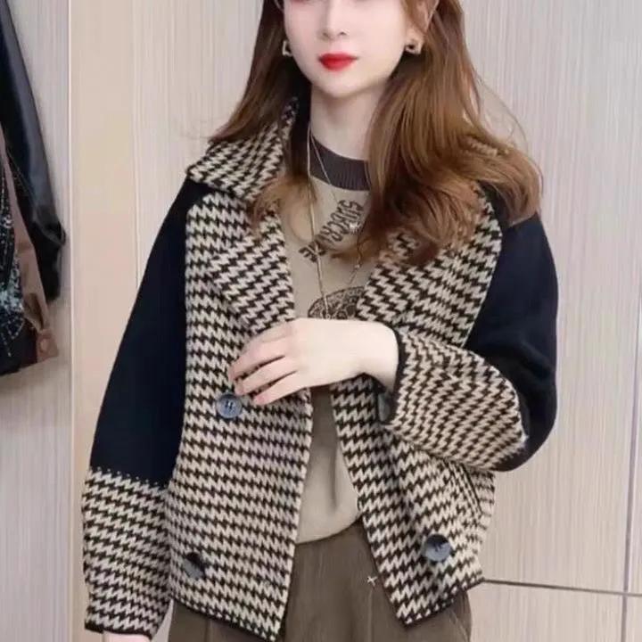 Damen Herbst/Winter Anzugkragen Verdickte Oberbekleidung Strickjacke Top Kurz Elegant Koreanischer Stil Nerzfleece Mantel