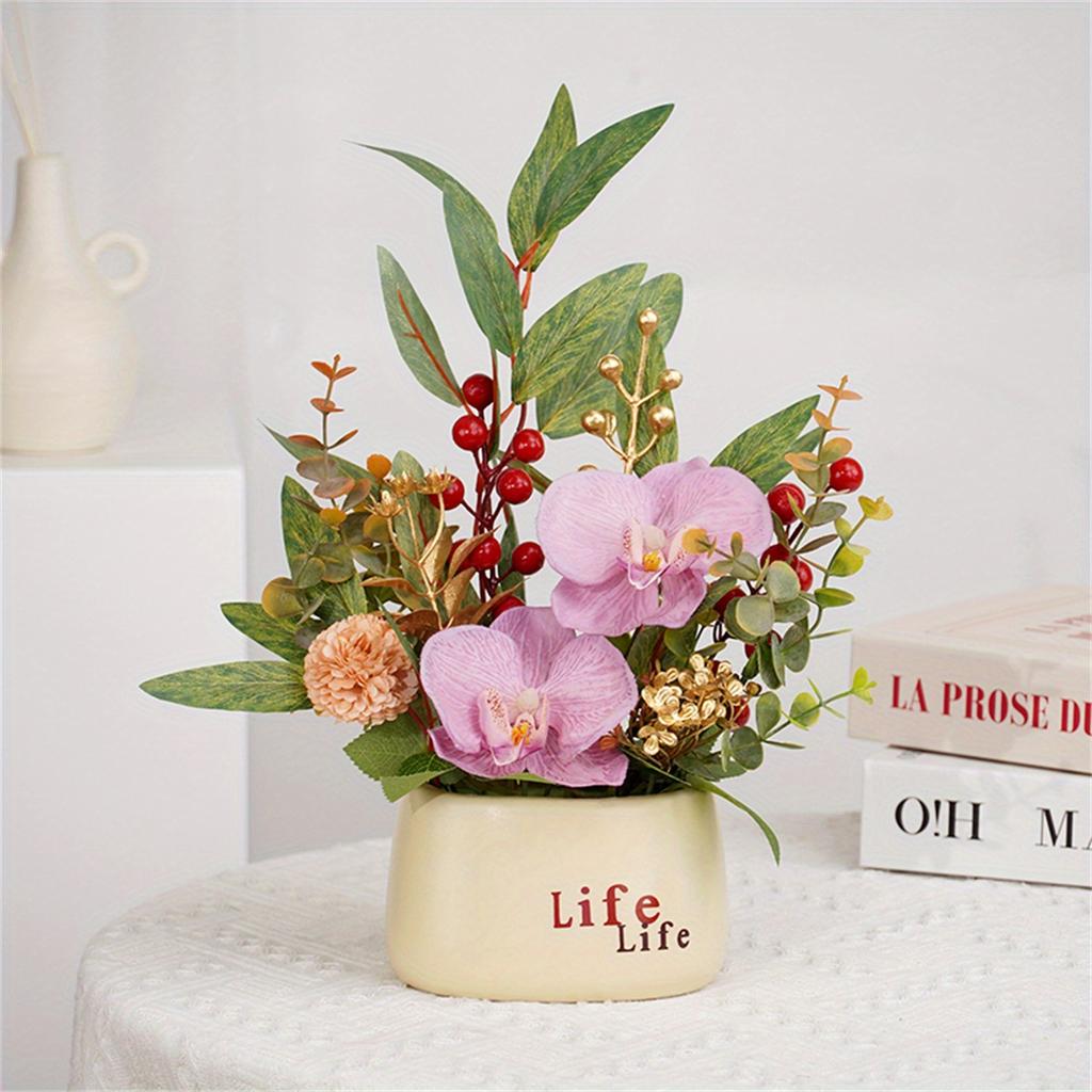 Faux Flowers Artificial Flowers in Vase for Home Decor Fake Flowers Arrangement with Vase for Coffee Table Kitchen Dining Table Centerpiece Decoration