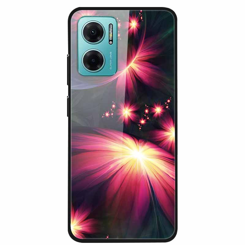 Case For Xiaomi Redmi Note 11E Luxury Tempered Glass Hard Back Cover For Redmi Note 11E Capa Shockproof Flower Funda Wolf Coque