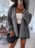 New V-Neck Sweater for Women Casual Loose Plus Size Long Sleeve Knit Cardigan Solid Color