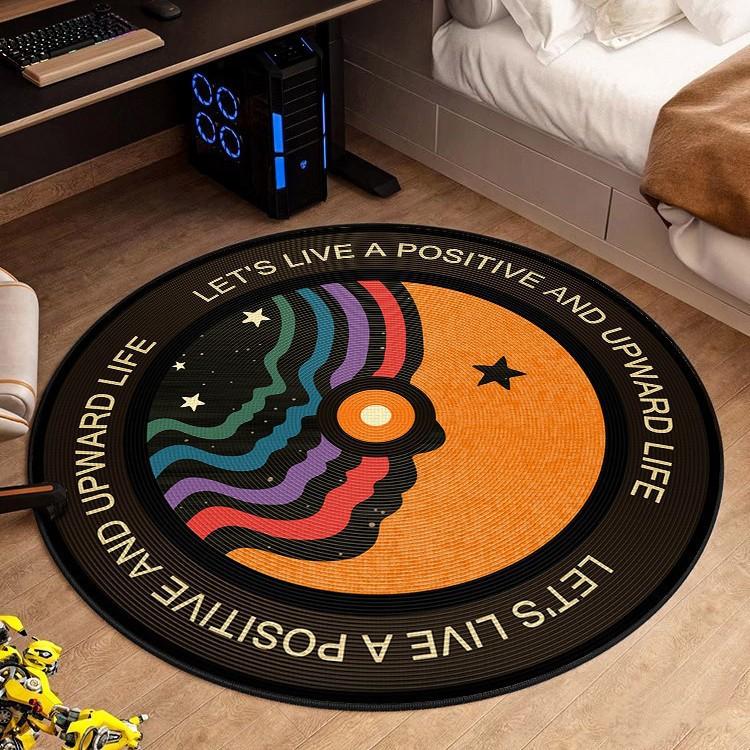 Retro Swirl Optical Illusion Vinyl Record Round Rug Soft Non-Slip Doormat Living Room Bedroom Home Decor Mat