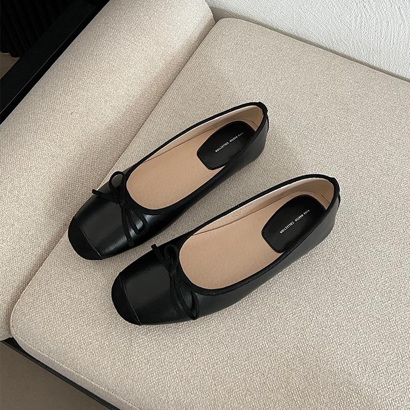 Fashion rose red bowtie flat shoes woman flock ballet flats  designer bow moccasins big size 35-42 slip on loafers zapatillas mujer