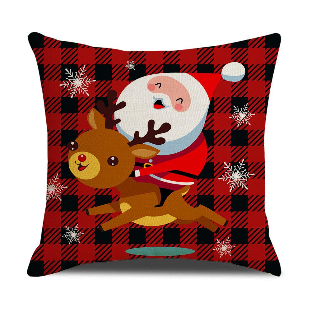 Christmas Pillow Cover Cartoon Plaid Print Cushion Cover Office Sofa Pillow Cover Home