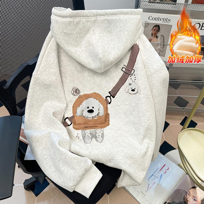 2025 hooded sweater fashion trend versatile men's fleece thickened printing autumn and winter loose women's leisure