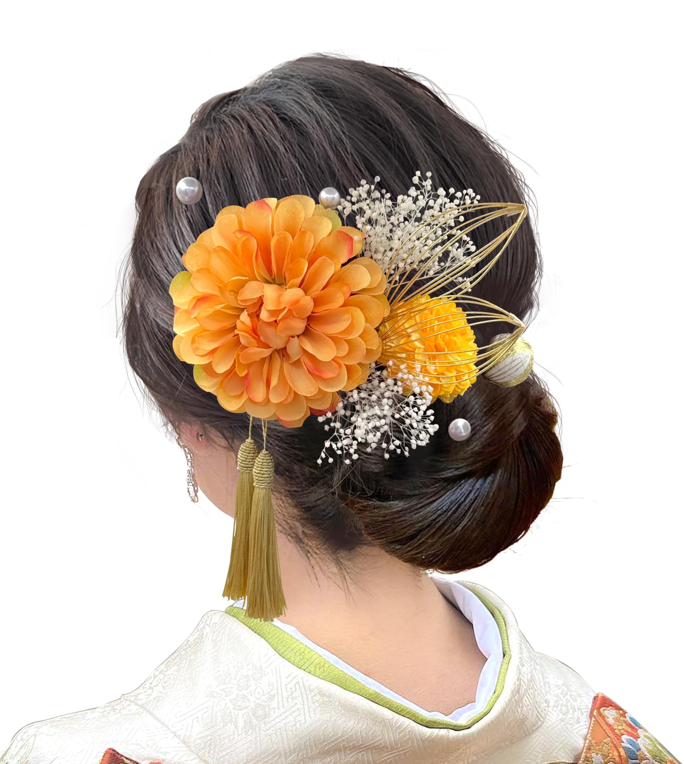 

Baramoly Декор зі штучних квітів для волосся для феєрверків та Мила і проста шпилька для волосся з диханням та дизайном японської кульки помаранчевого кольору помаранчевий