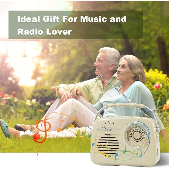 Portable AM FM Radio, Retro Radios Battery Powered & Plug-in Wall, Vintage Radio with Bluetooth, Easy To Use Large Dial for Home/Outdoor/Kitchen