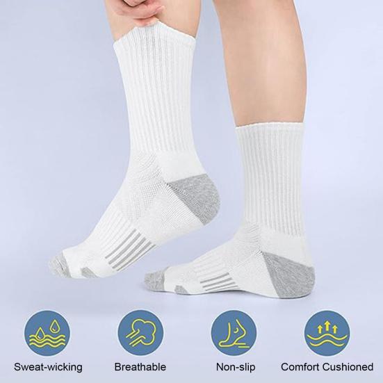 5 Pairs Men Sports Socks Breathable Athletic Crew Socks Color Block Stretchy Cushioned Socks for Workout Jogging Exercise Daily Wear