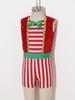 Kids Girls Christmas Party Jumpsuit Velvet Sequin Candy Cane Striped Color-block Sleeveless Back Zipper for Holiday Dress Up