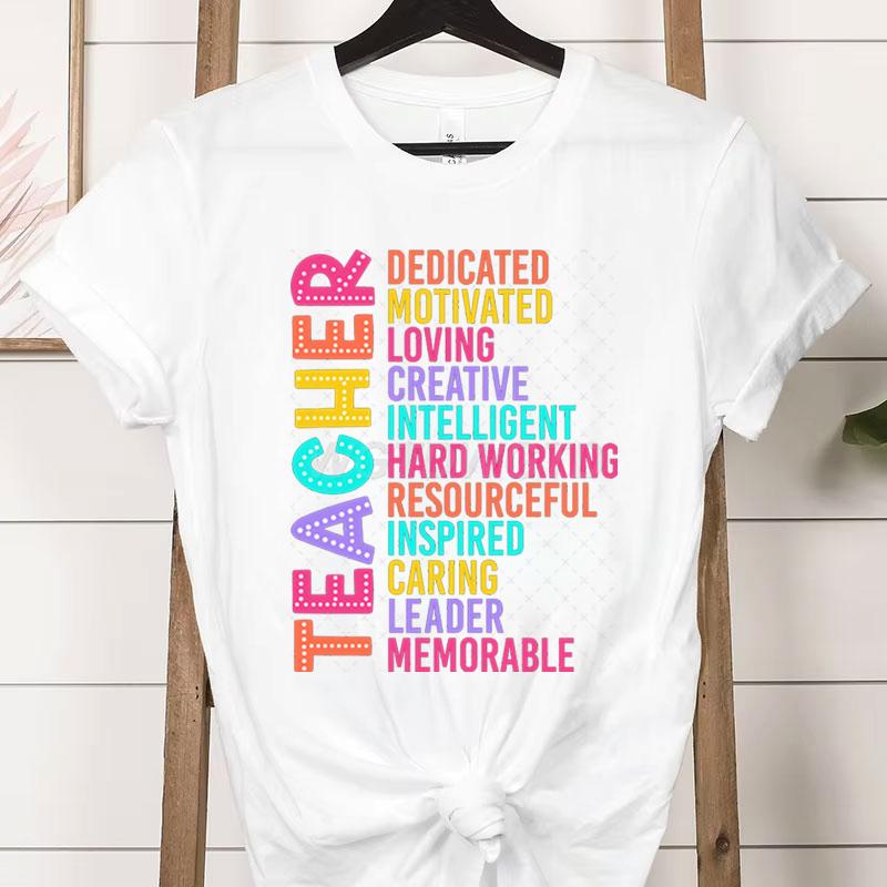Colorful Teacher Acronym TShirt Teacher Life Print Classic Tops Motivational Tee for Educators Teachers Unisexs Womens Clothing