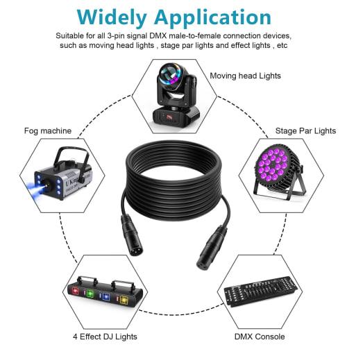 HOLDLAMP 10ft DMX Cable, 3m 3-Pin DMX Cable with XLR Male to Female Metal Connectors