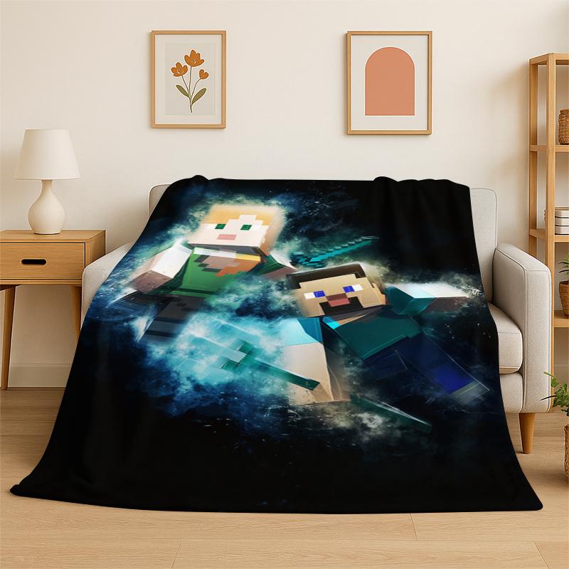 

Classic SSandbox Cartoon Pixel Bulding Game Flannel Blanket Soft Warm Throw Blanket for Bedroom Living Room Bed Travel Gift 75x100cm